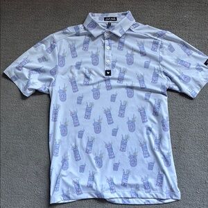 Bad Birdie Blue Tiki Torch Patterned Men's Polo Shirt Size Small
